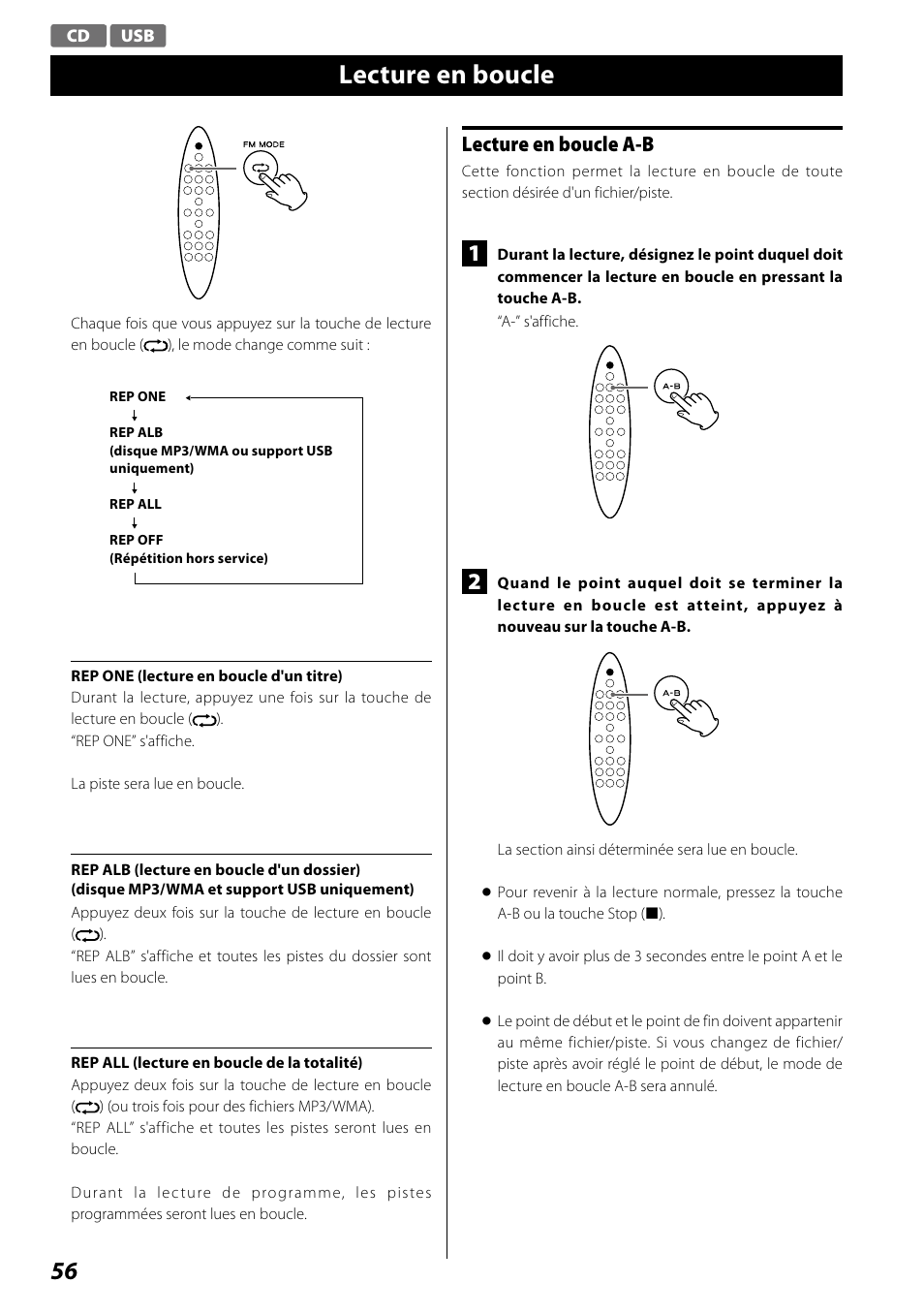 Lecture en boucle, Lecture en boucle a-b | Teac SR-100I User Manual | Page 56 / 96