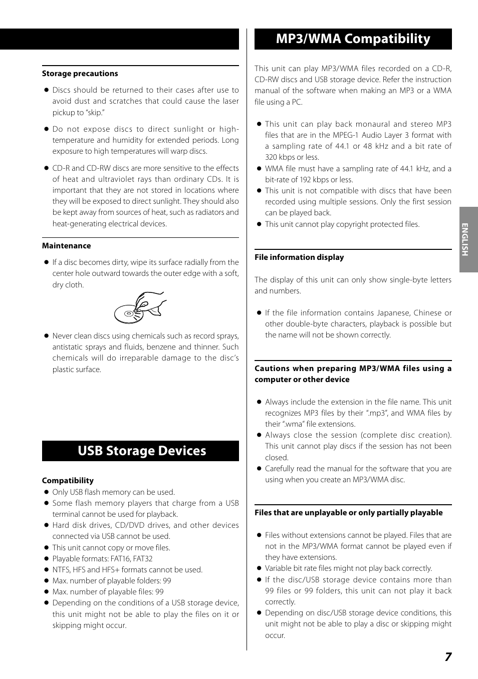 Usb storage devices, Mp3/wma compatibility | Teac SR-100I User Manual | Page 7 / 96