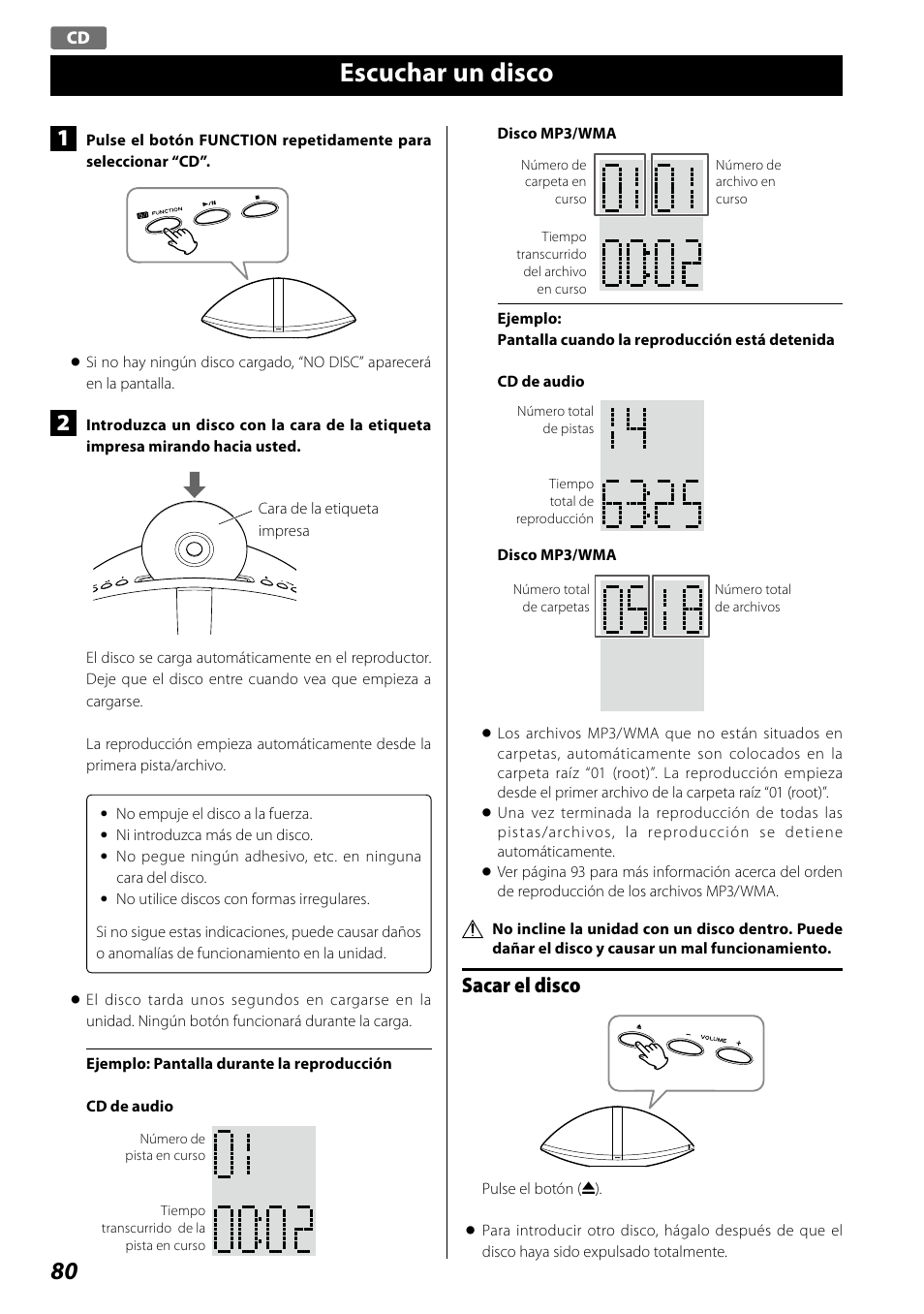 Escuchar un disco, Sacar el disco | Teac SR-100I User Manual | Page 80 / 96