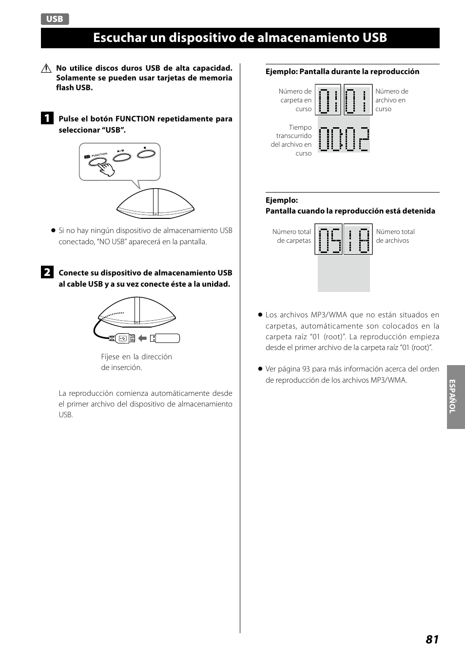 Escuchar un dispositivo de almacenamiento usb | Teac SR-100I User Manual | Page 81 / 96