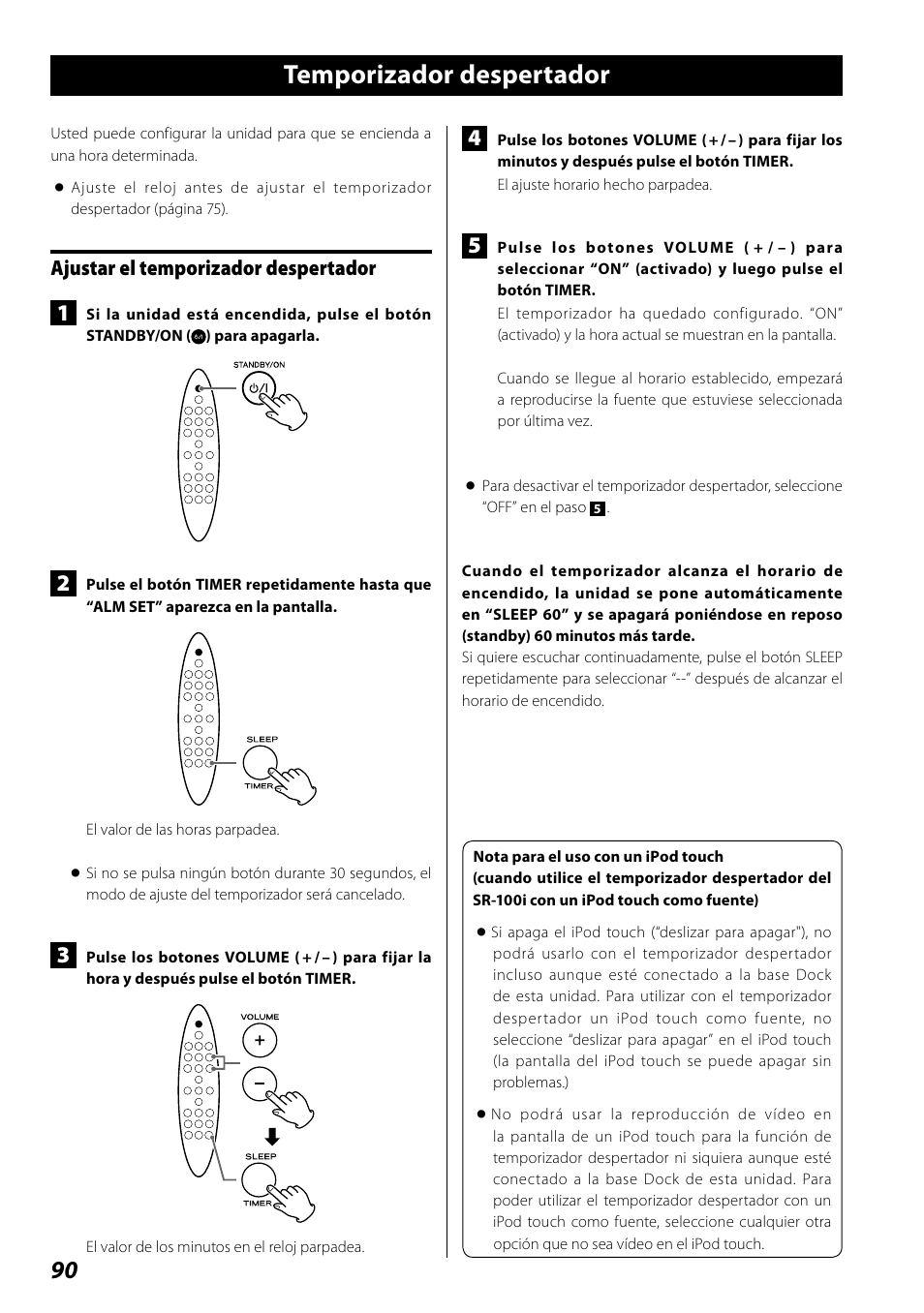 Temporizador despertador, Ajustar el temporizador despertador | Teac SR-100I User Manual | Page 90 / 96