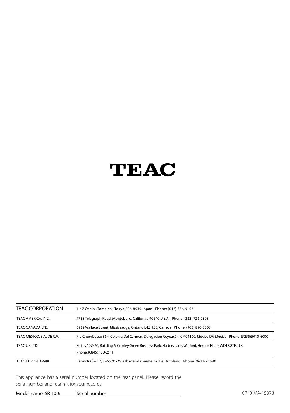 Teac SR-100I User Manual | Page 96 / 96