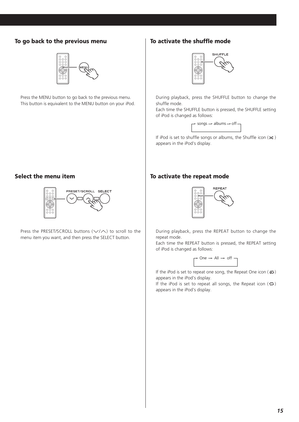 Select the menu item | Teac CDX10I User Manual | Page 15 / 28