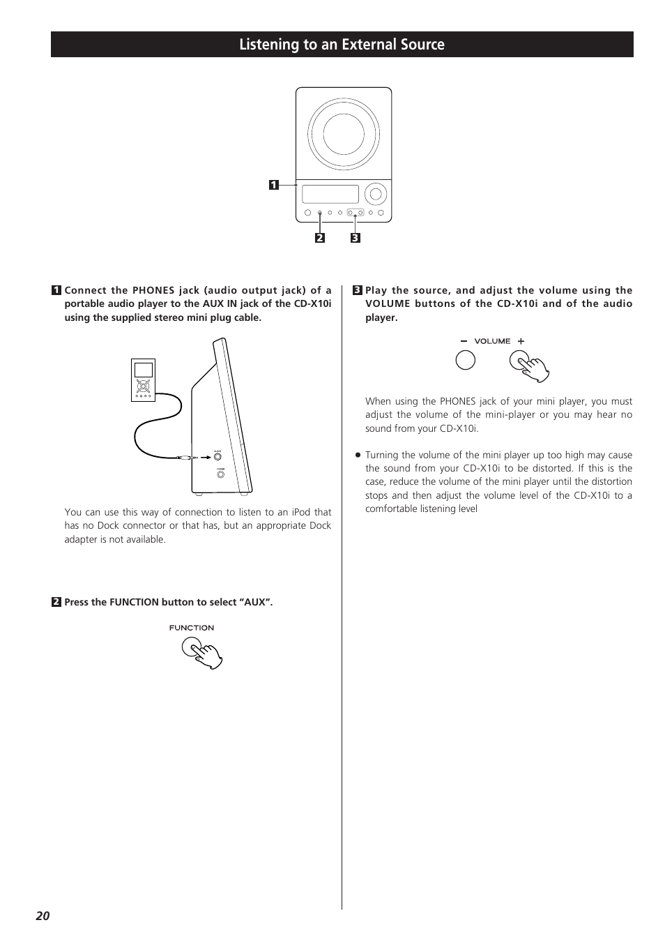 Listening to an external source | Teac CDX10I User Manual | Page 20 / 28