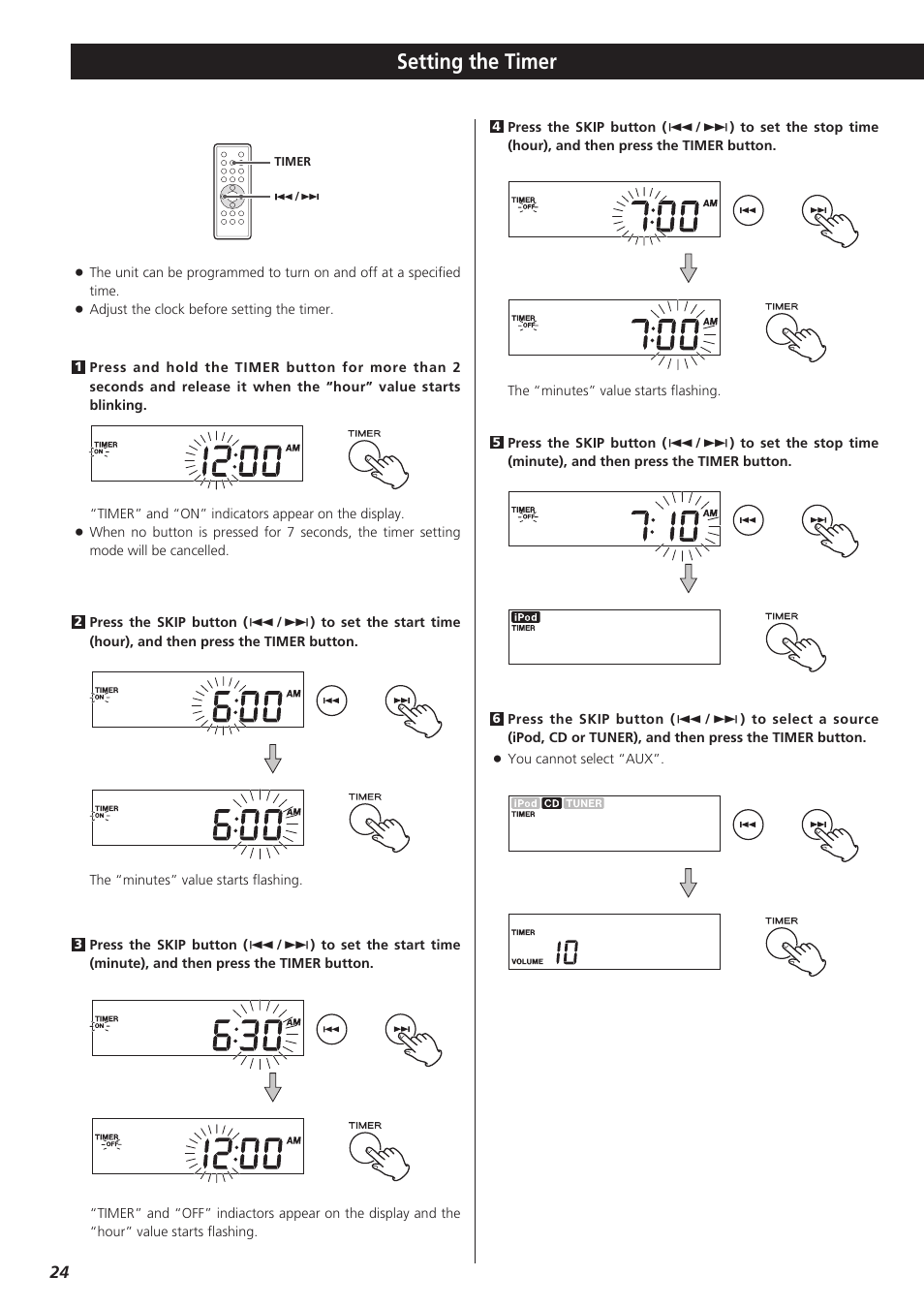 Setting the timer | Teac CDX10I User Manual | Page 24 / 28