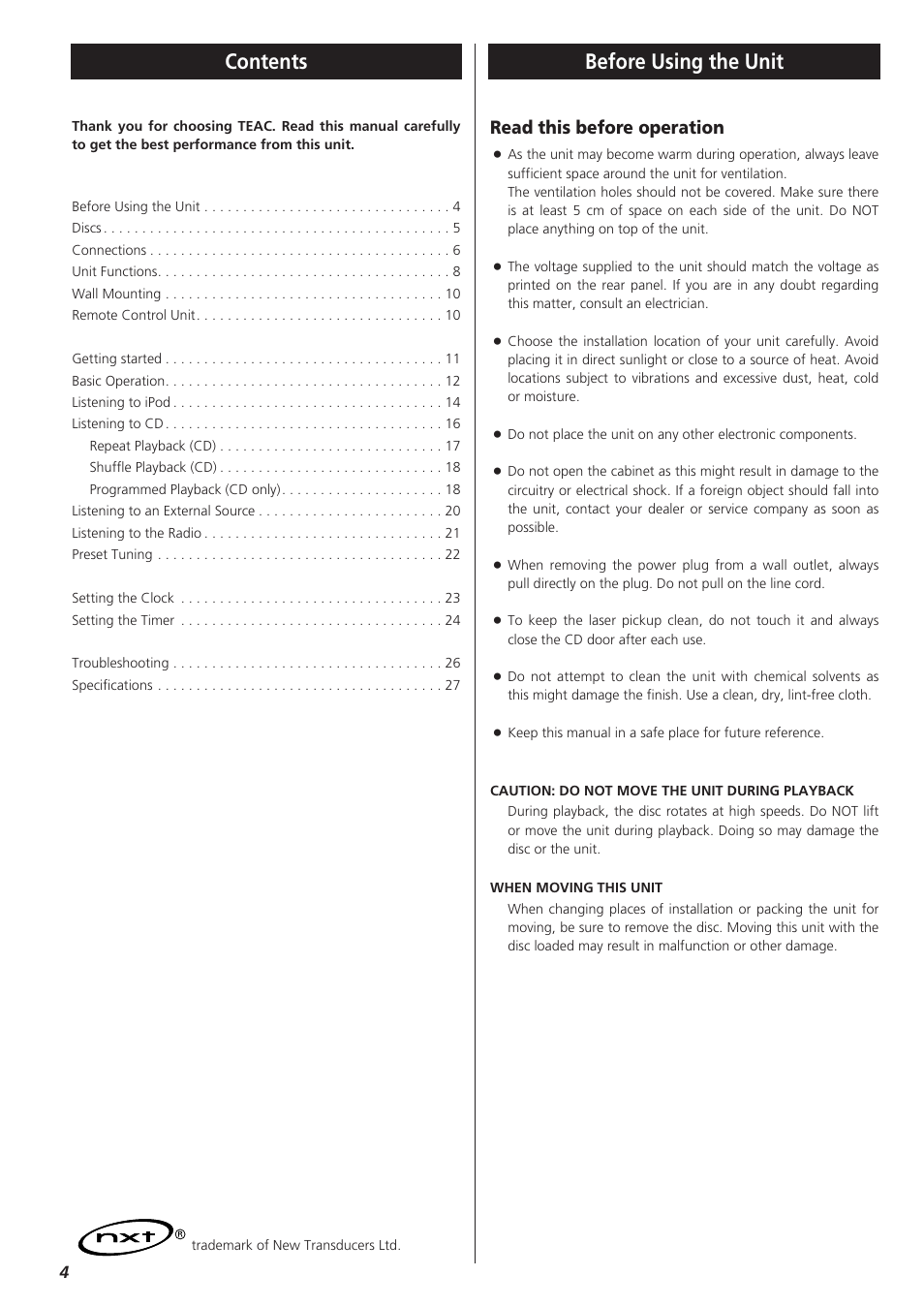 Teac CDX10I User Manual | Page 4 / 28