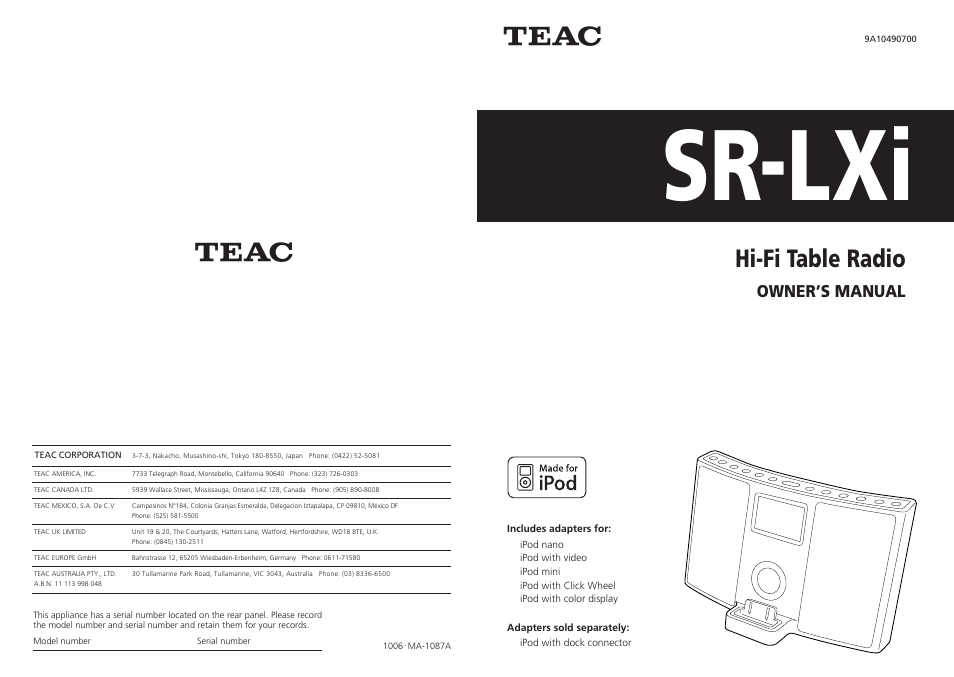 Teac 1006.MA-1087A User Manual | 12 pages