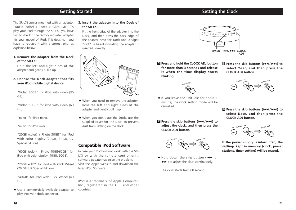 Getting started, Setting the clock | Teac 1006.MA-1087A User Manual | Page 6 / 12