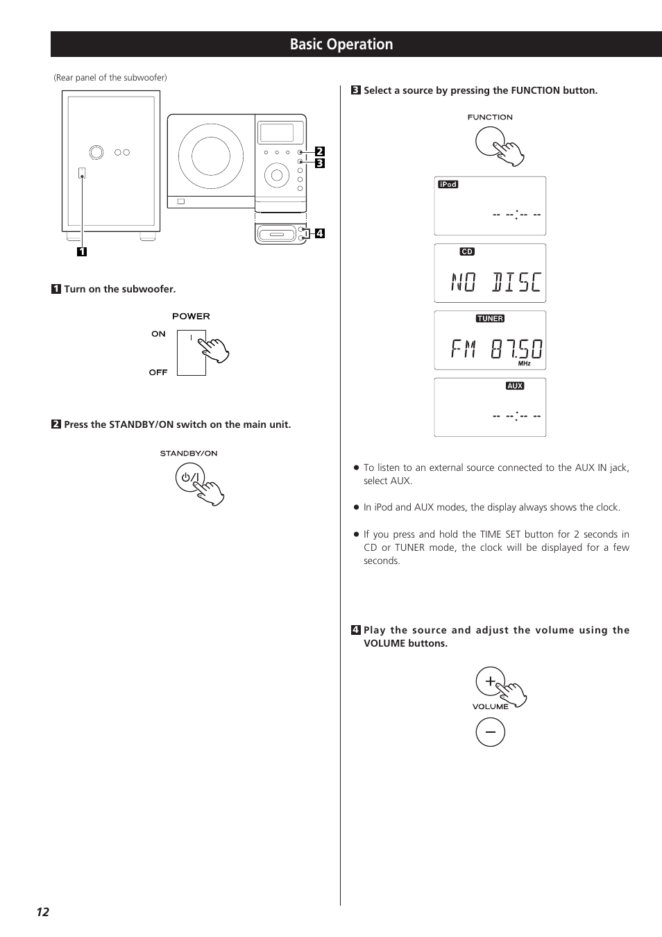 Basic operation | Teac TD-X250I User Manual | Page 12 / 32