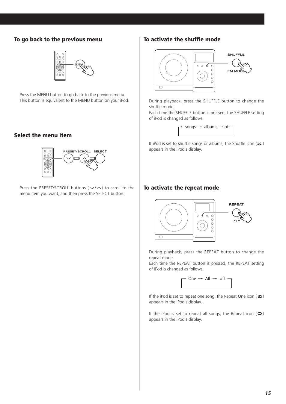 Select the menu item | Teac TD-X250I User Manual | Page 15 / 32