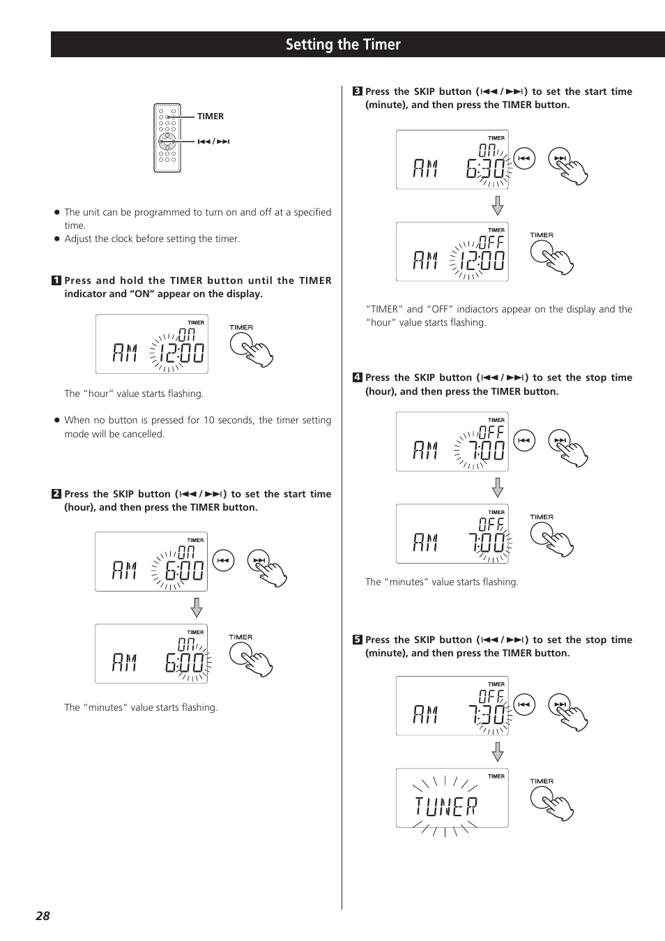 Setting the timer | Teac TD-X250I User Manual | Page 28 / 32