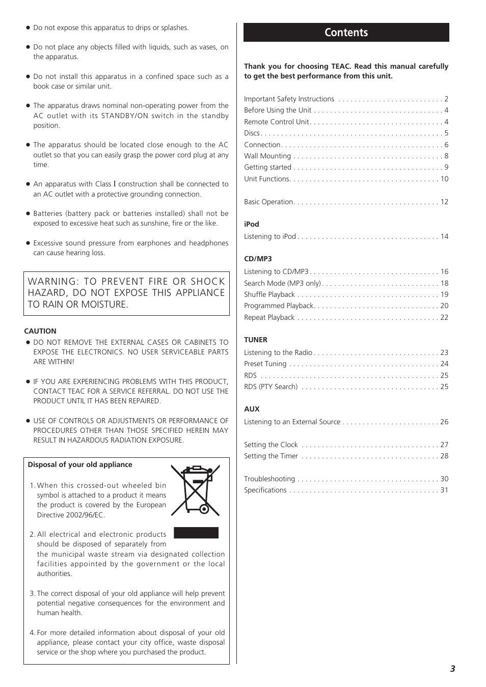 Teac TD-X250I User Manual | Page 3 / 32