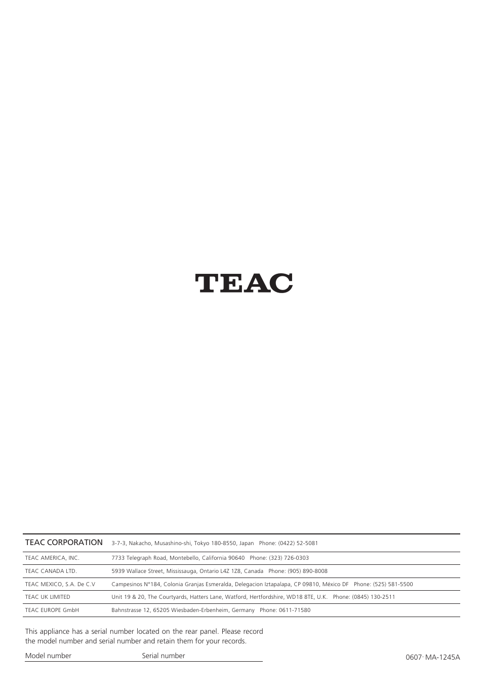 Teac TD-X250I User Manual | Page 32 / 32
