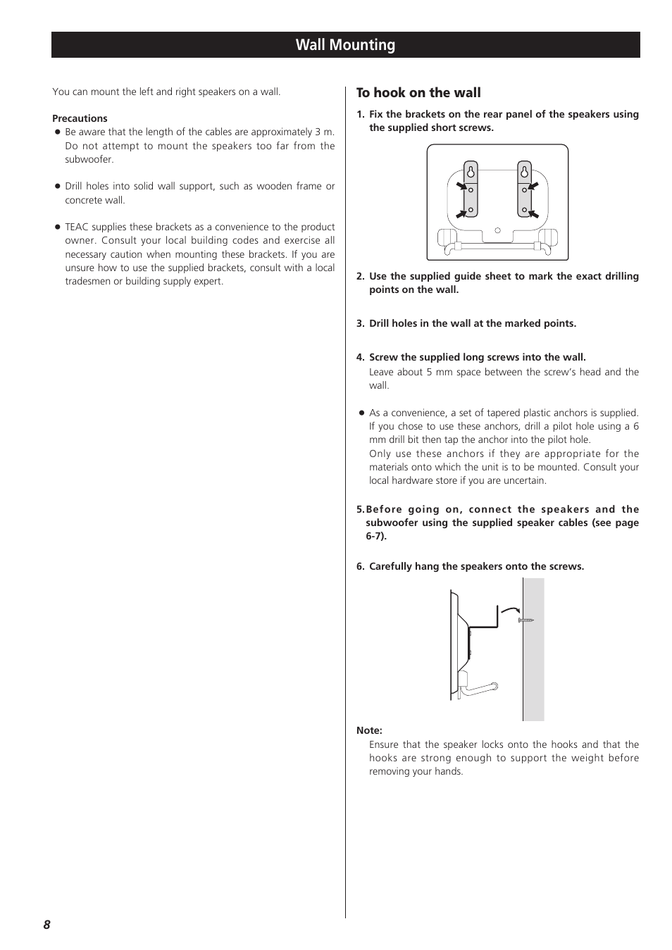 Wall mounting | Teac TD-X250I User Manual | Page 8 / 32