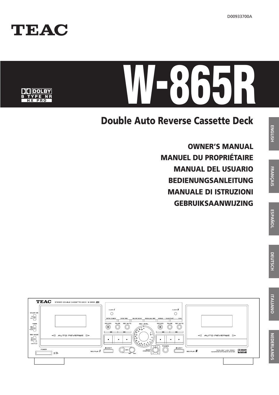 Teac W-865R User Manual | 148 pages