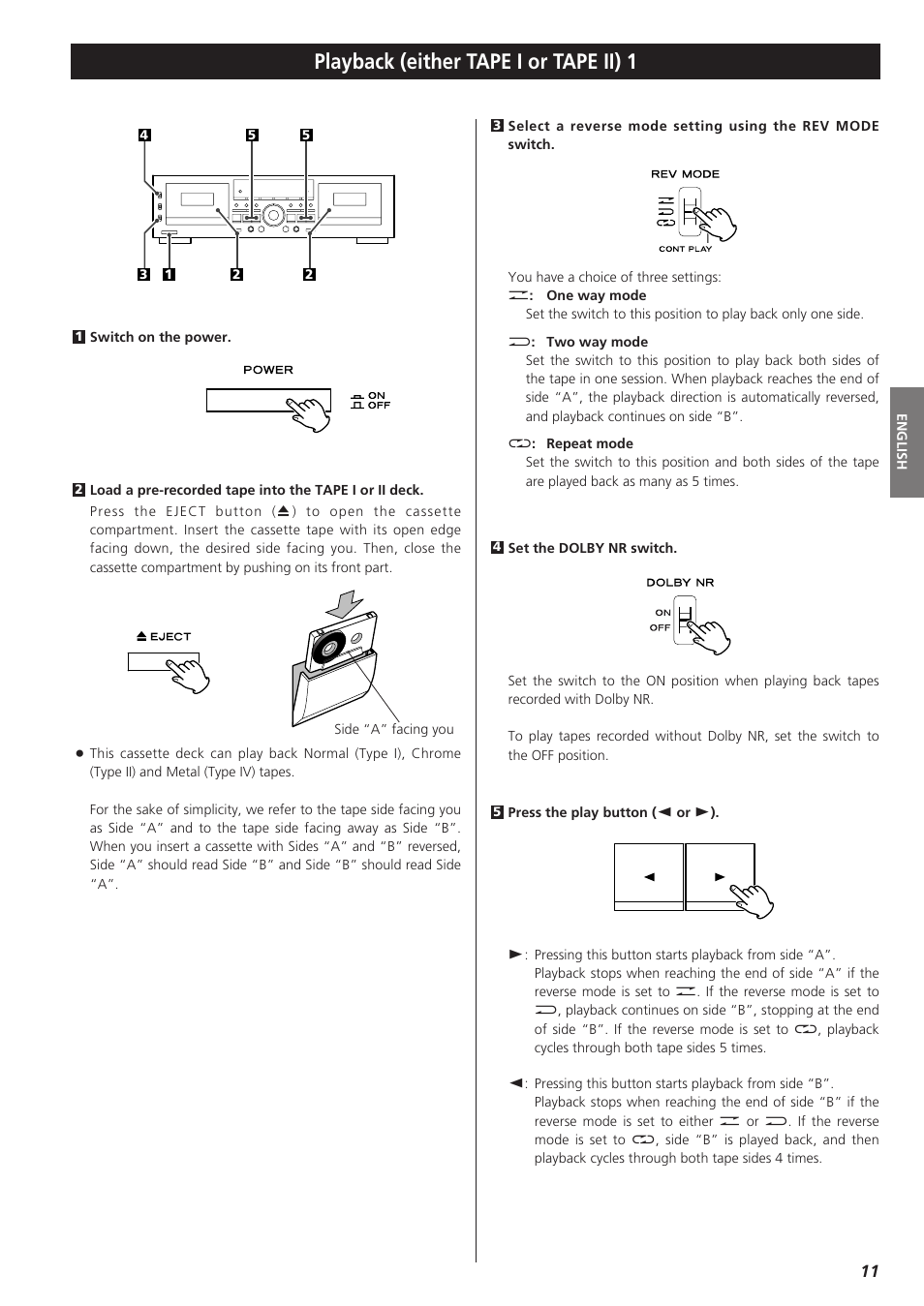 Playback (either tape i or tape ii) 1 | Teac W-865R User Manual | Page 11 / 148