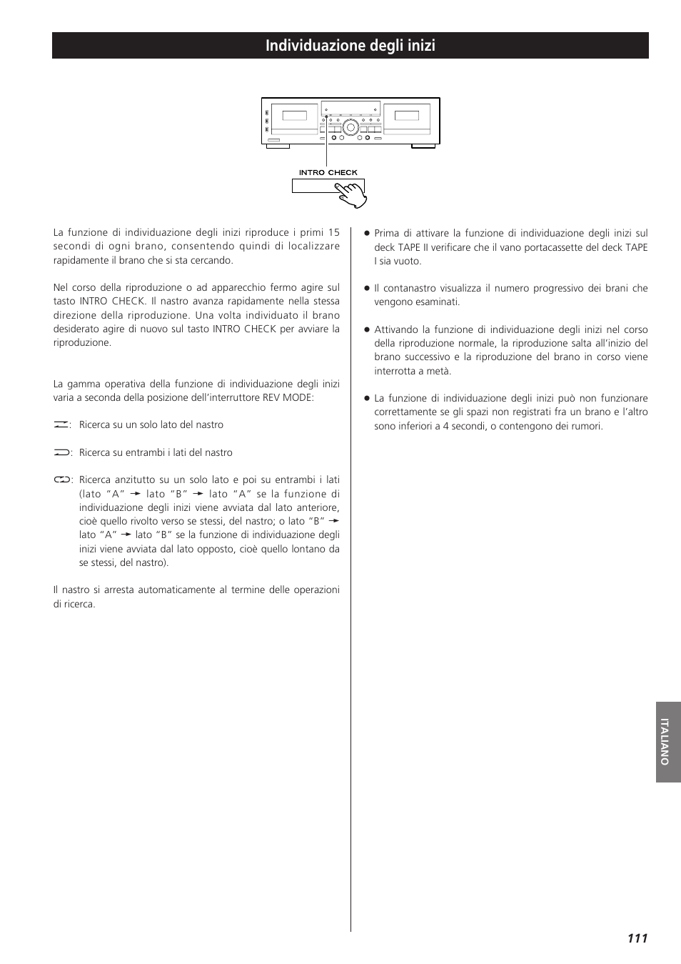 Individuazione degli inizi | Teac W-865R User Manual | Page 111 / 148