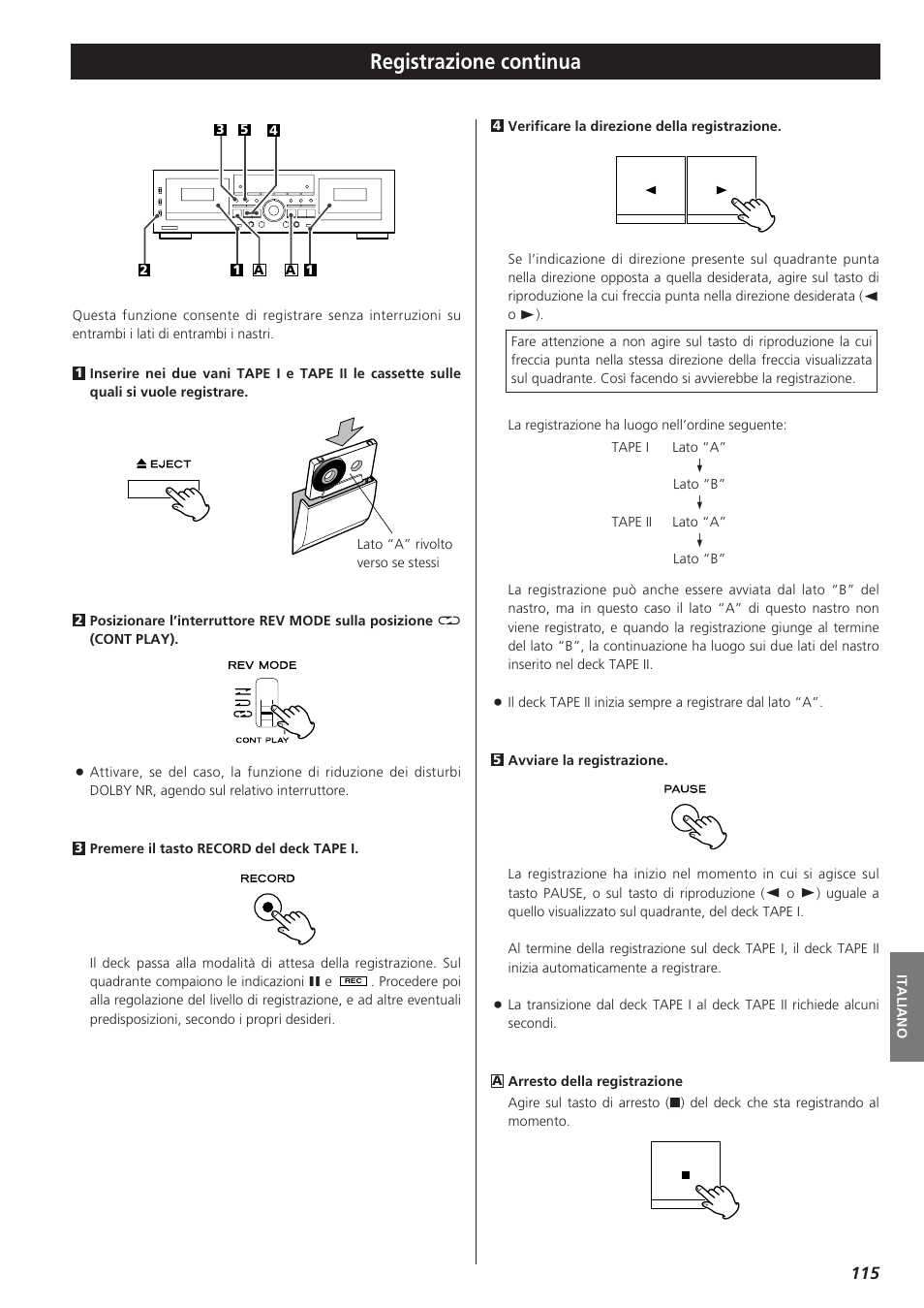 Registrazione continua | Teac W-865R User Manual | Page 115 / 148