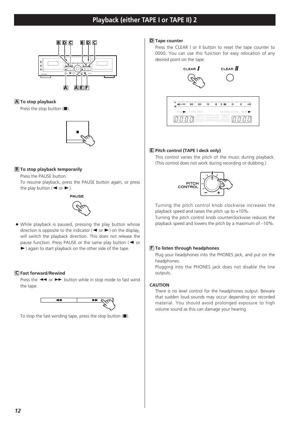 Playback (either tape i or tape ii) 2 | Teac W-865R User Manual | Page 12 / 148