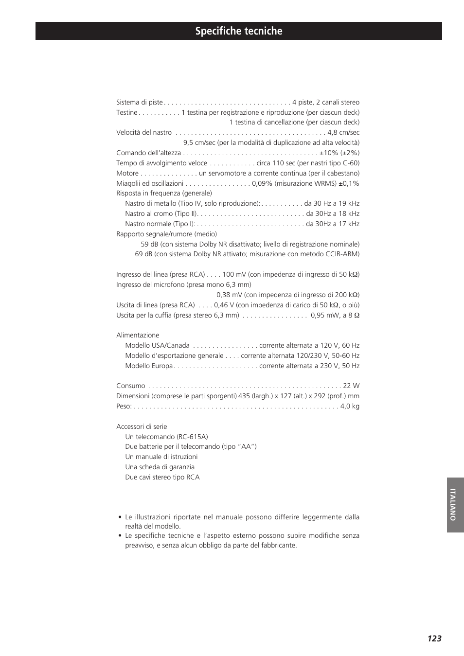 Specifiche tecniche | Teac W-865R User Manual | Page 123 / 148