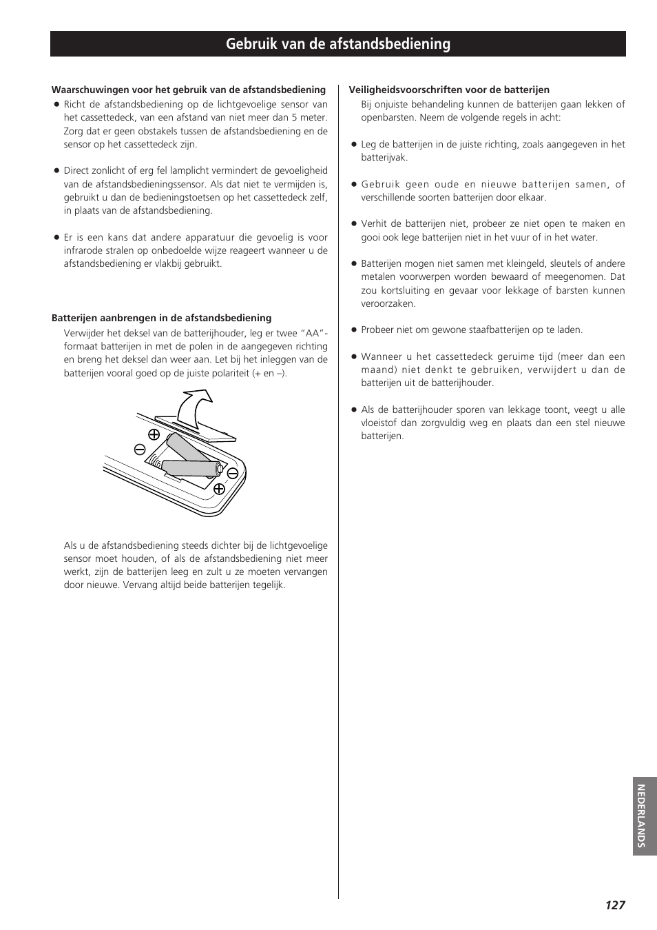 Gebruik van de afstandsbediening | Teac W-865R User Manual | Page 127 / 148