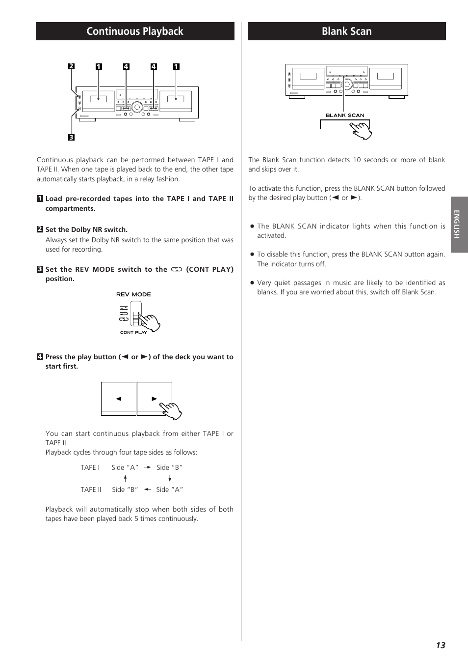 Continuous playback, Blank scan | Teac W-865R User Manual | Page 13 / 148