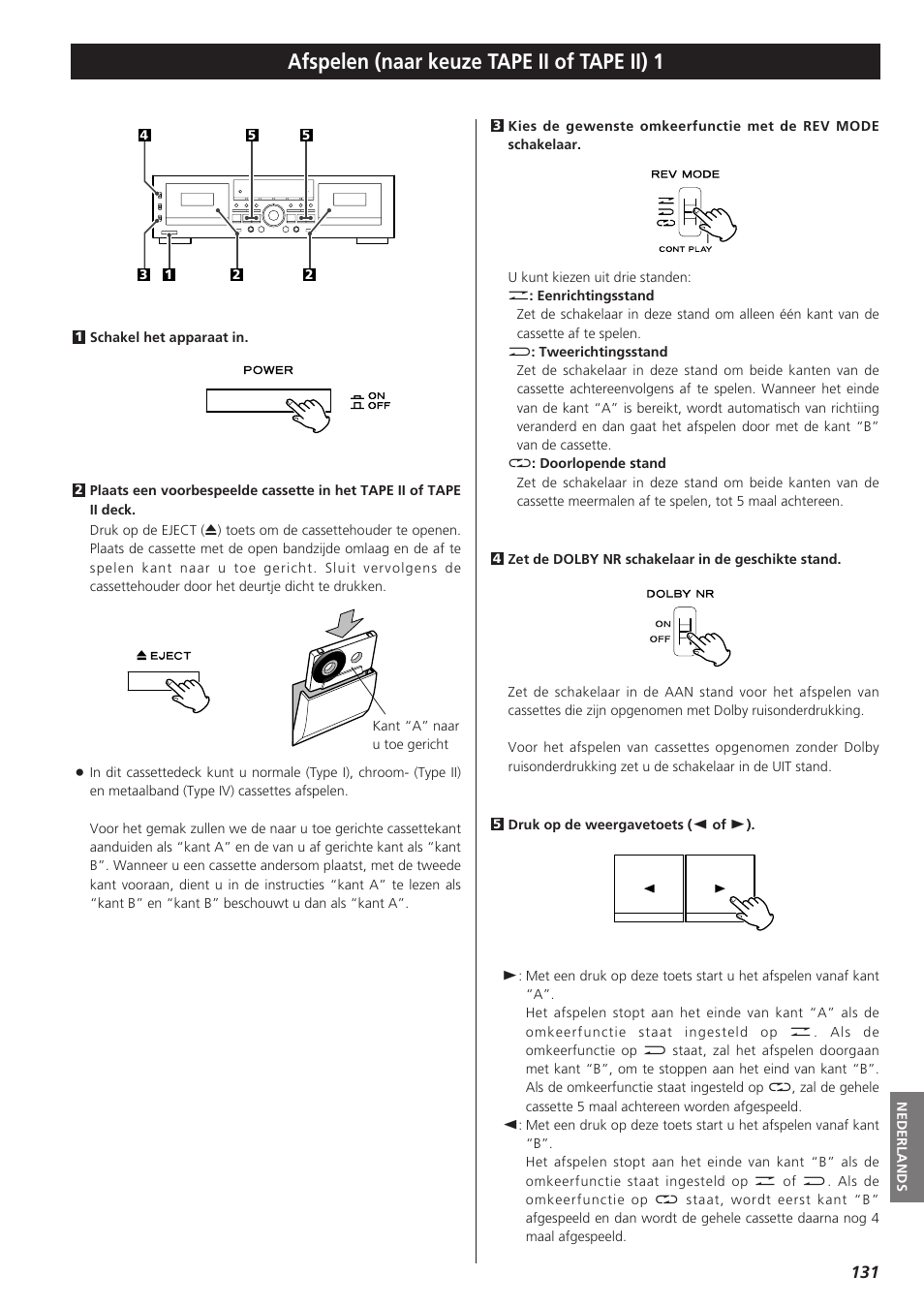 Afspelen (naar keuze tape ii of tape ii) 1 | Teac W-865R User Manual | Page 131 / 148