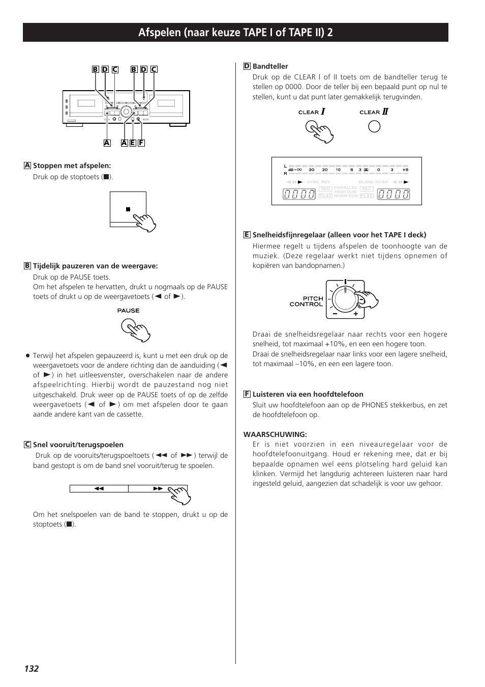 Afspelen (naar keuze tape i of tape ii) 2 | Teac W-865R User Manual | Page 132 / 148