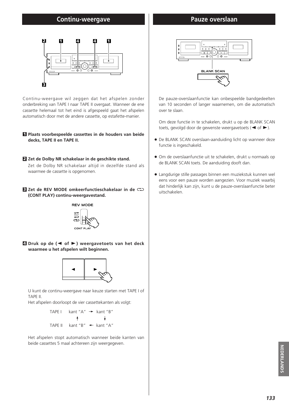 Continu-weergave, Pauze overslaan | Teac W-865R User Manual | Page 133 / 148