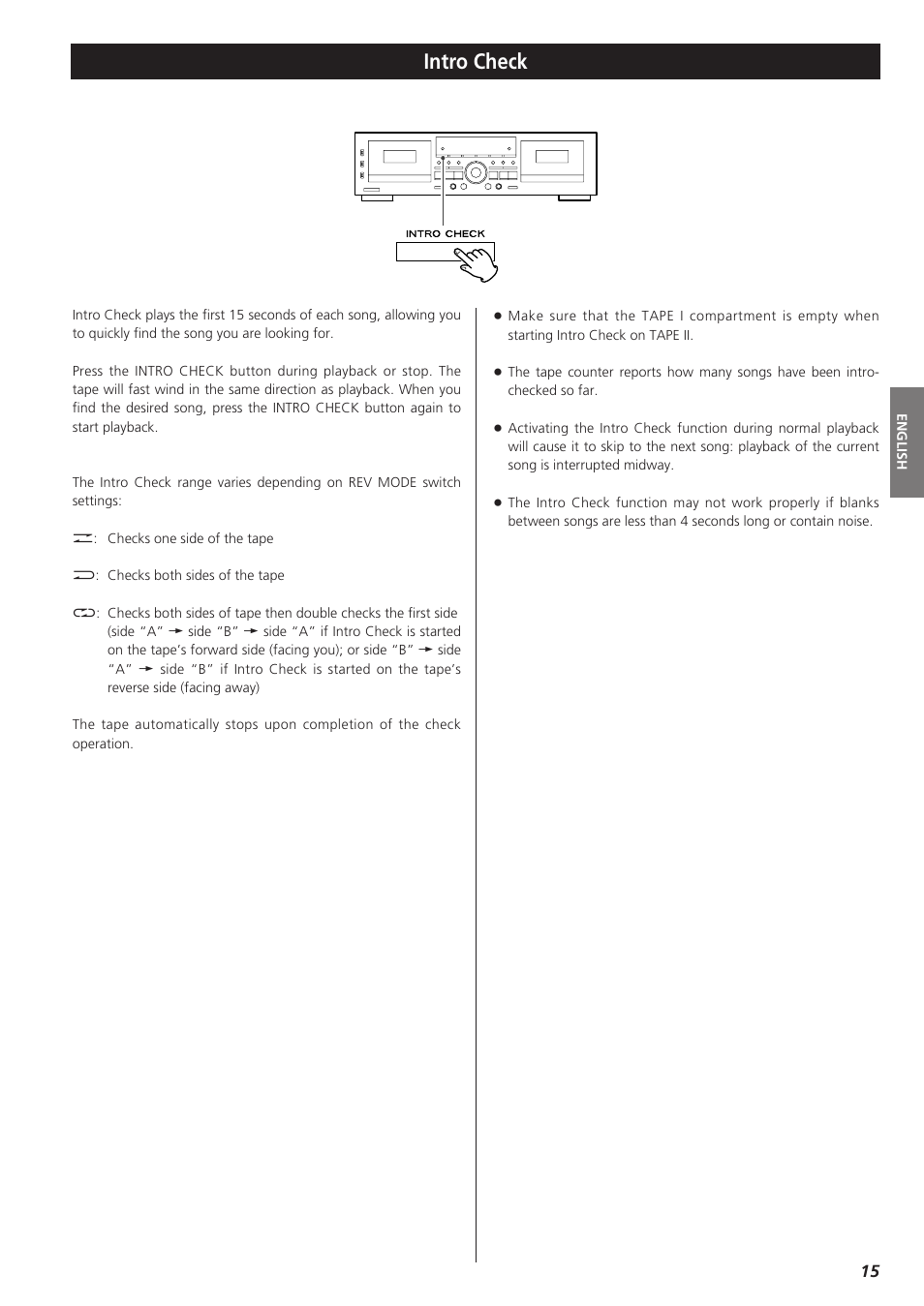 Intro check | Teac W-865R User Manual | Page 15 / 148