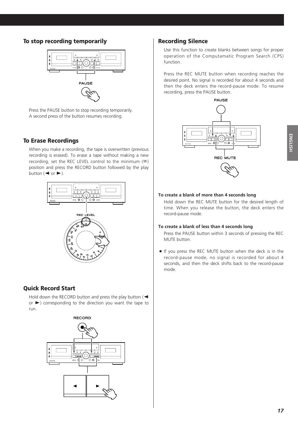 Recording (either tape i or tape ii) | Teac W-865R User Manual | Page 17 / 148