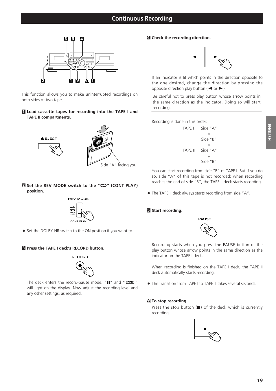 Continuous recording | Teac W-865R User Manual | Page 19 / 148