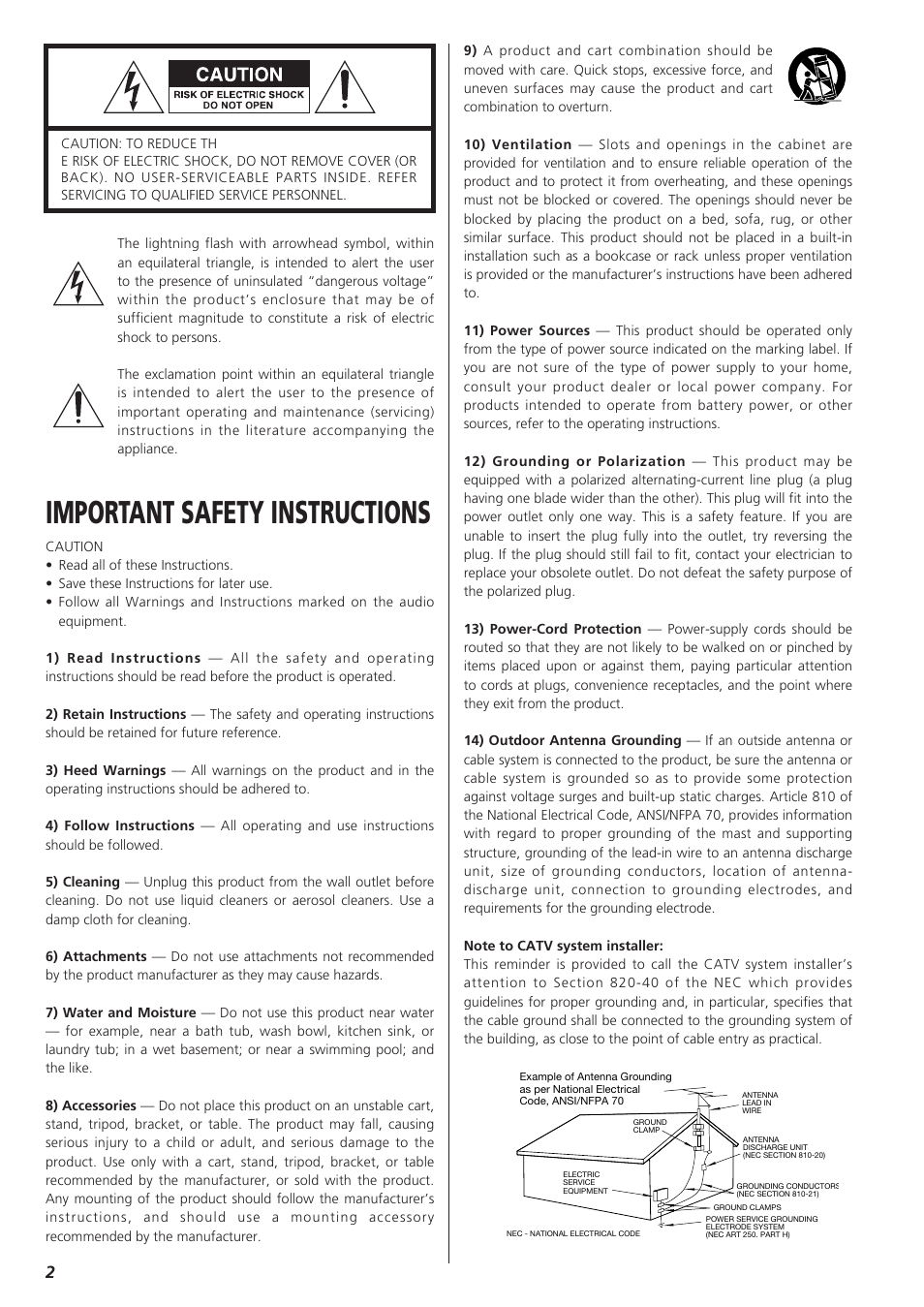 Important safety instructions | Teac W-865R User Manual | Page 2 / 148