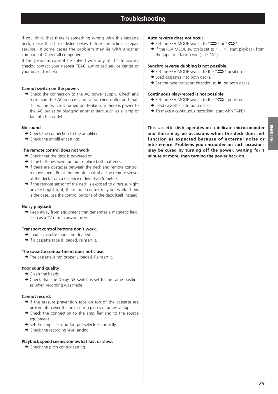 Troubleshooting | Teac W-865R User Manual | Page 25 / 148