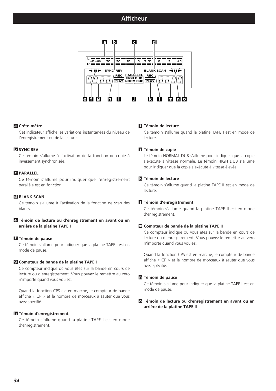 Afficheur | Teac W-865R User Manual | Page 34 / 148