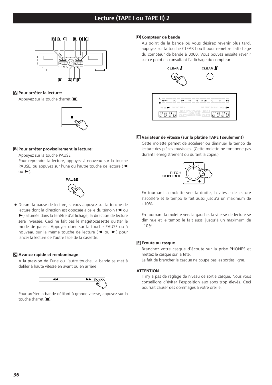 Lecture (tape i ou tape ii) 2 | Teac W-865R User Manual | Page 36 / 148