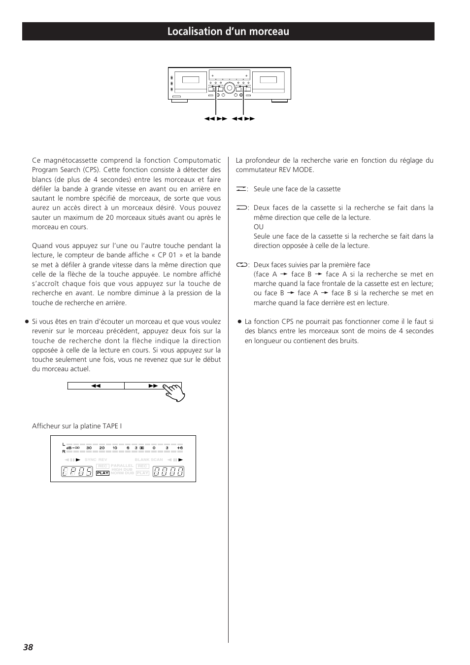 Localisation d’un morceau | Teac W-865R User Manual | Page 38 / 148