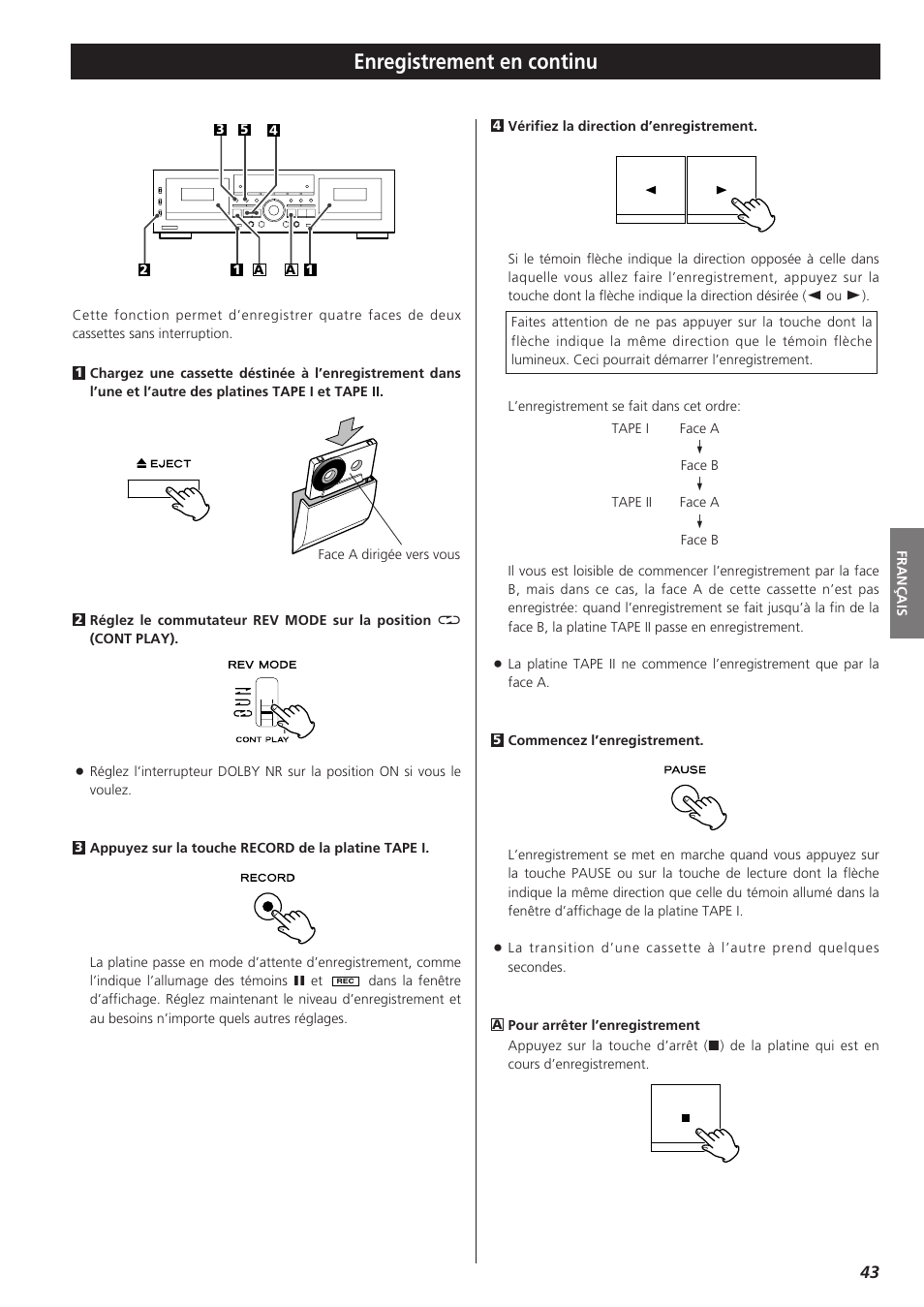 Enregistrement en continu | Teac W-865R User Manual | Page 43 / 148