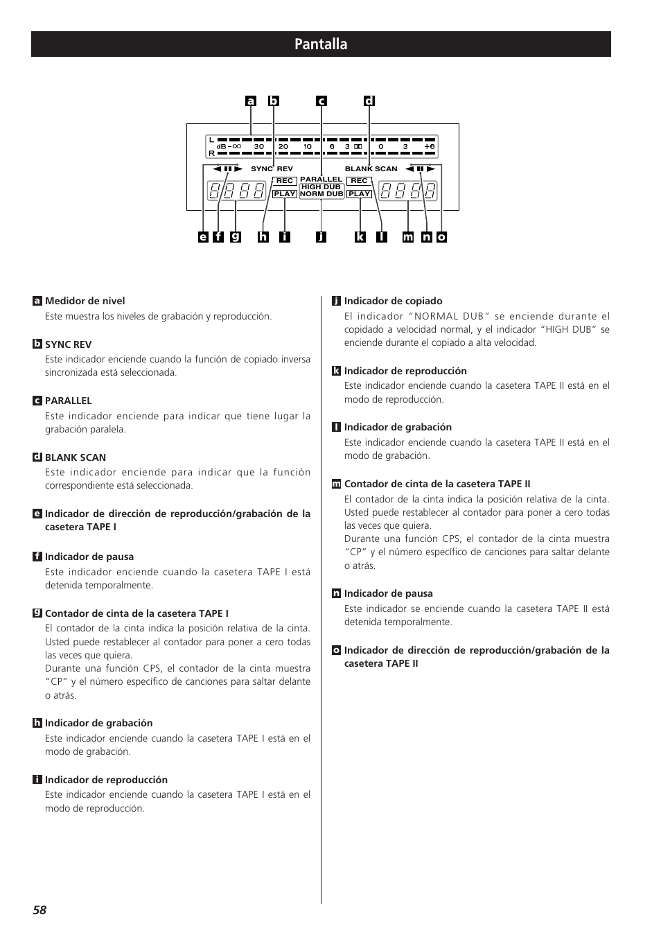 Pantalla | Teac W-865R User Manual | Page 58 / 148