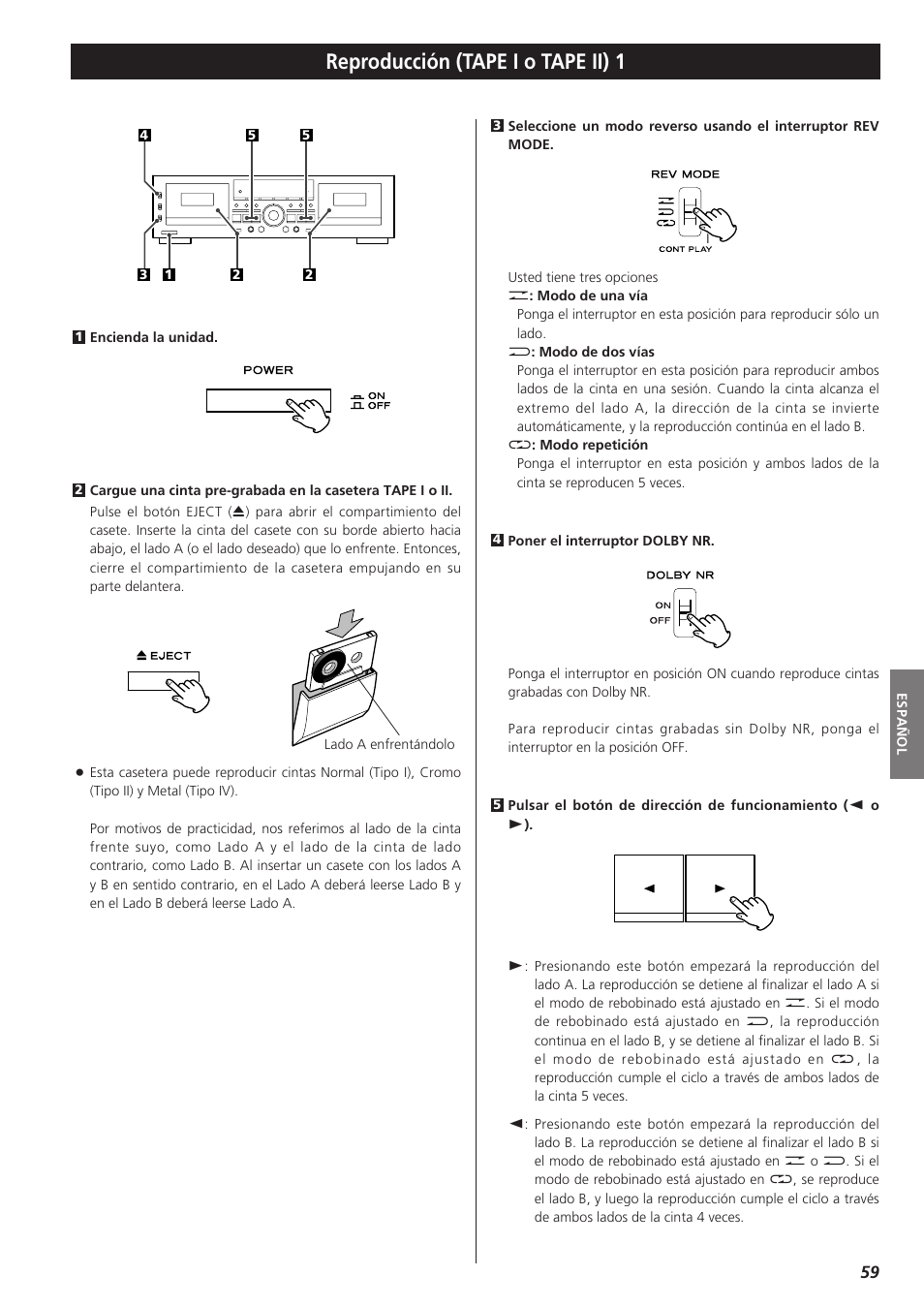 Reproducción (tape i o tape ii) 1 | Teac W-865R User Manual | Page 59 / 148