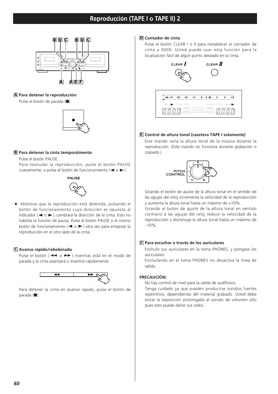 Reproducción (tape i o tape ii) 2 | Teac W-865R User Manual | Page 60 / 148