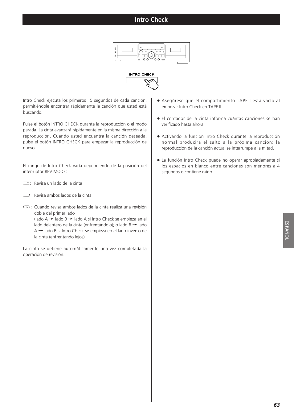 Intro check | Teac W-865R User Manual | Page 63 / 148