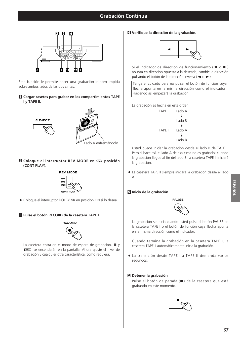 Grabación continua | Teac W-865R User Manual | Page 67 / 148