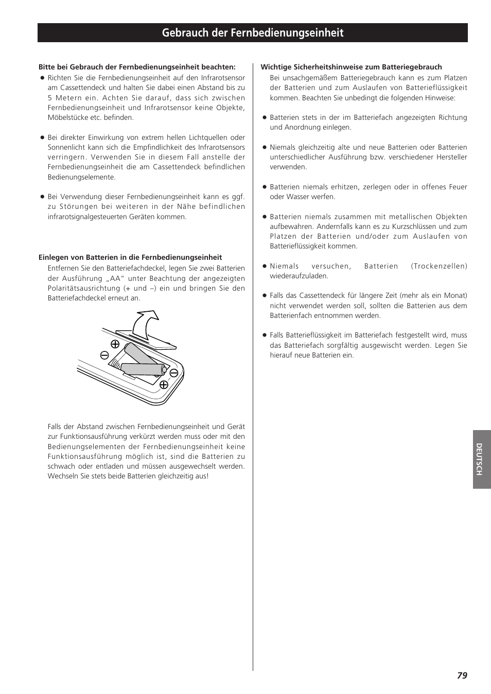 Gebrauch der fernbedienungseinheit | Teac W-865R User Manual | Page 79 / 148