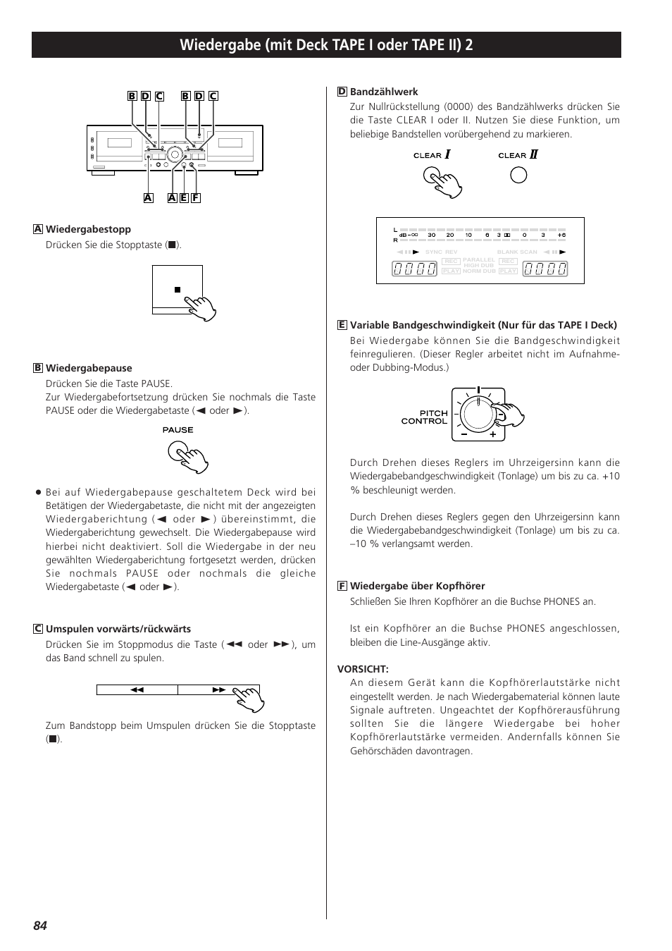 Wiedergabe (mit deck tape i oder tape ii) 2 | Teac W-865R User Manual | Page 84 / 148