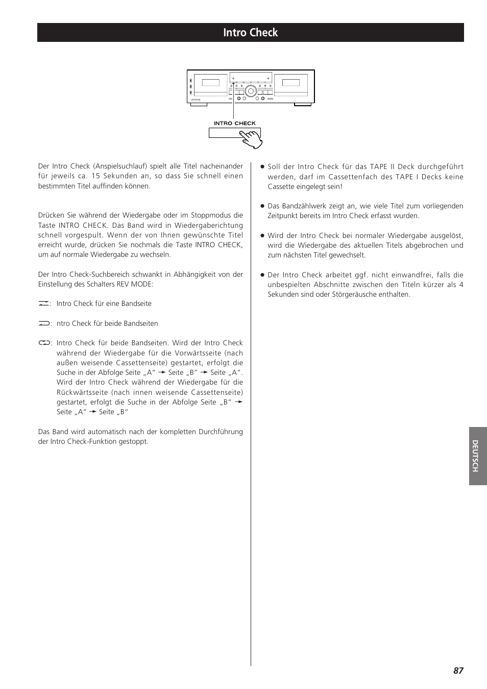 Intro check | Teac W-865R User Manual | Page 87 / 148