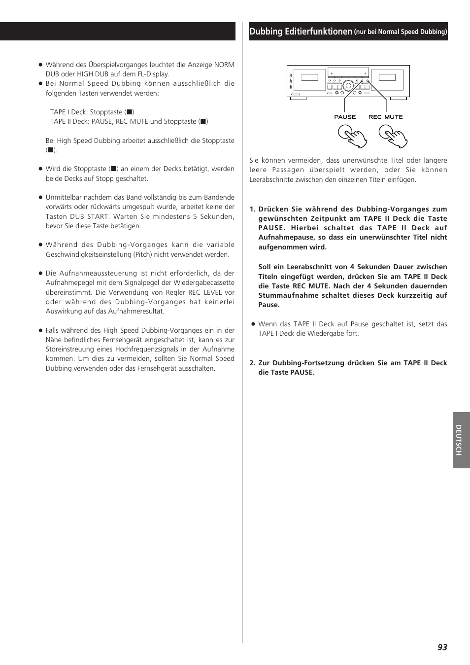 Dubbing editierfunktionen | Teac W-865R User Manual | Page 93 / 148