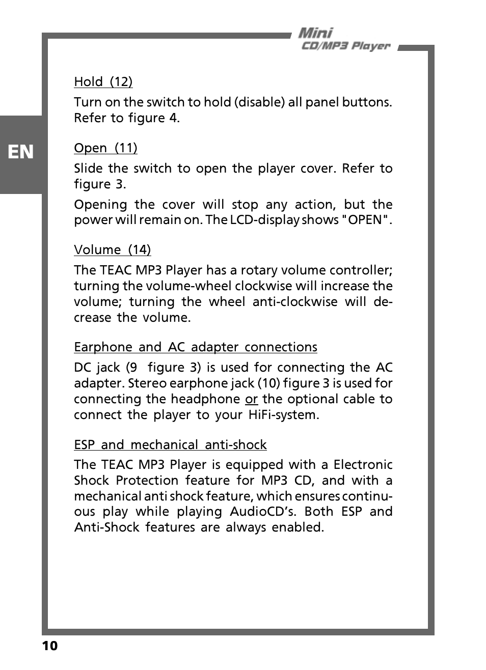 Teac Mini CD/MP3 Player User Manual | Page 10 / 17