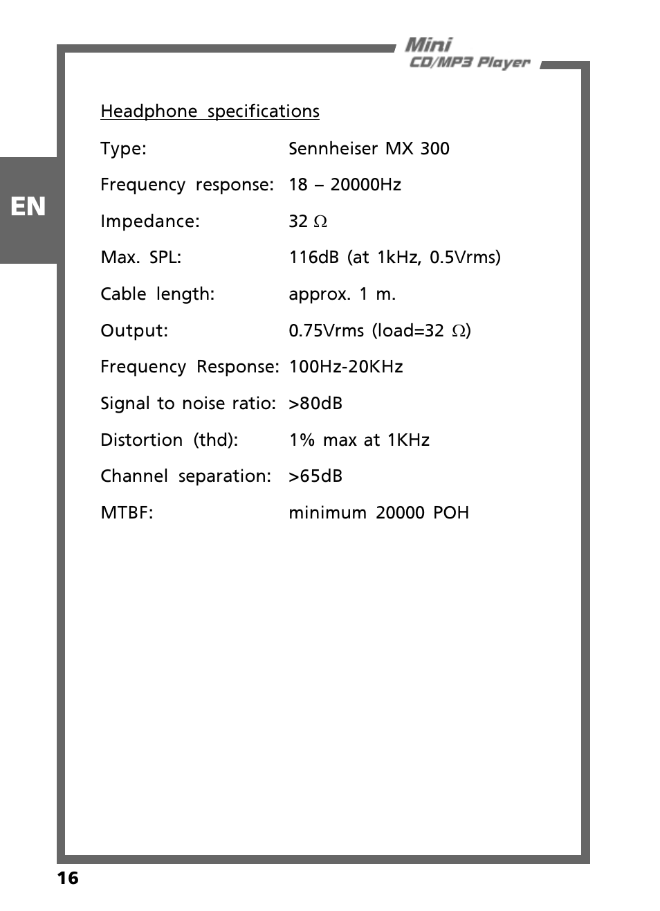 Teac Mini CD/MP3 Player User Manual | Page 16 / 17