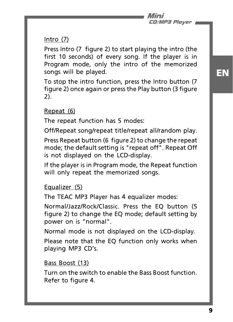 Teac Mini CD/MP3 Player User Manual | Page 9 / 17